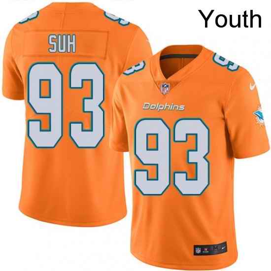 Youth Nike Miami Dolphins 93 Ndamukong Suh Limited Orange Rush Vapor Untouchable NFL Jersey